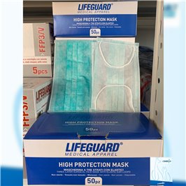 MASCHERINA MONO USO 3 VELI CON ELASTICO - 100 PZ