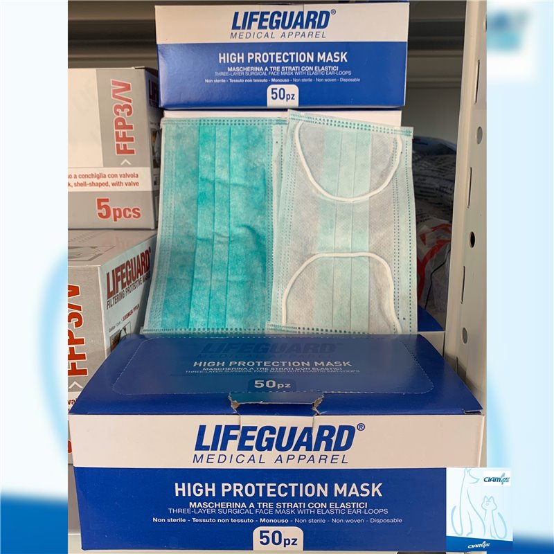 MASCHERINA MONO USO 3 STRATI CON ELASTICO 50 pz