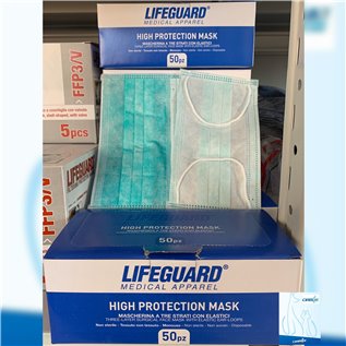 MASCHERINA MONO USO 3 VELI CON ELASTICO - 100 PZ