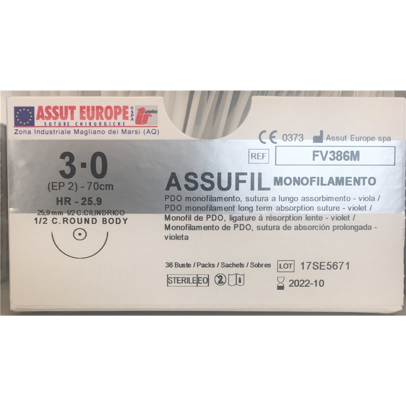ASSUT - ASSUFIL MONOFIL.AGO CIL.25,9MM D.2(3/0) L.70CM FV386M