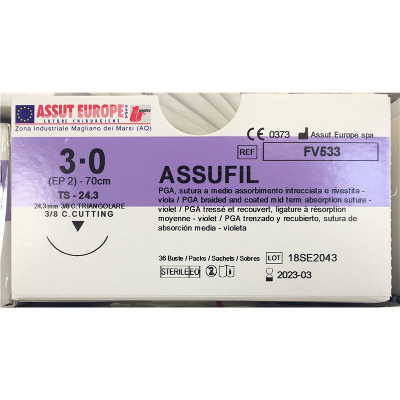 ASSUT - ASSUFIL AGO TRI.24,3MM D.2(3/0) L.70CM FV533