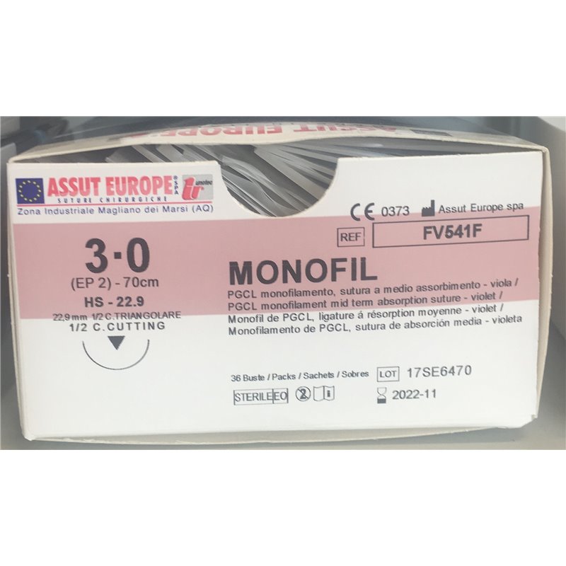 ASSUT - MONOFIL AGO TRI.22,9MM D.2(3/0) L.70CM FV541F